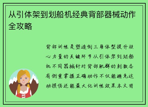 从引体架到划船机经典背部器械动作全攻略